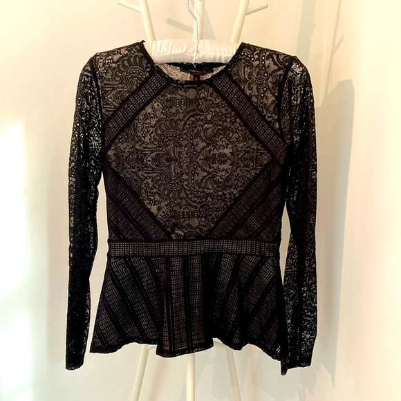 BCBGMAXAZRIA Capri Semi Sheer Lace Peplum small - Picture 4 of 8